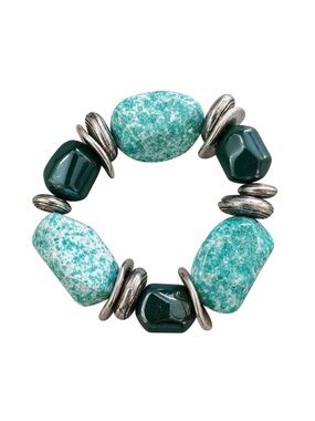 Paparazzi Glaze of Glory Teal & White Speckled Bead Stretch Bracelet